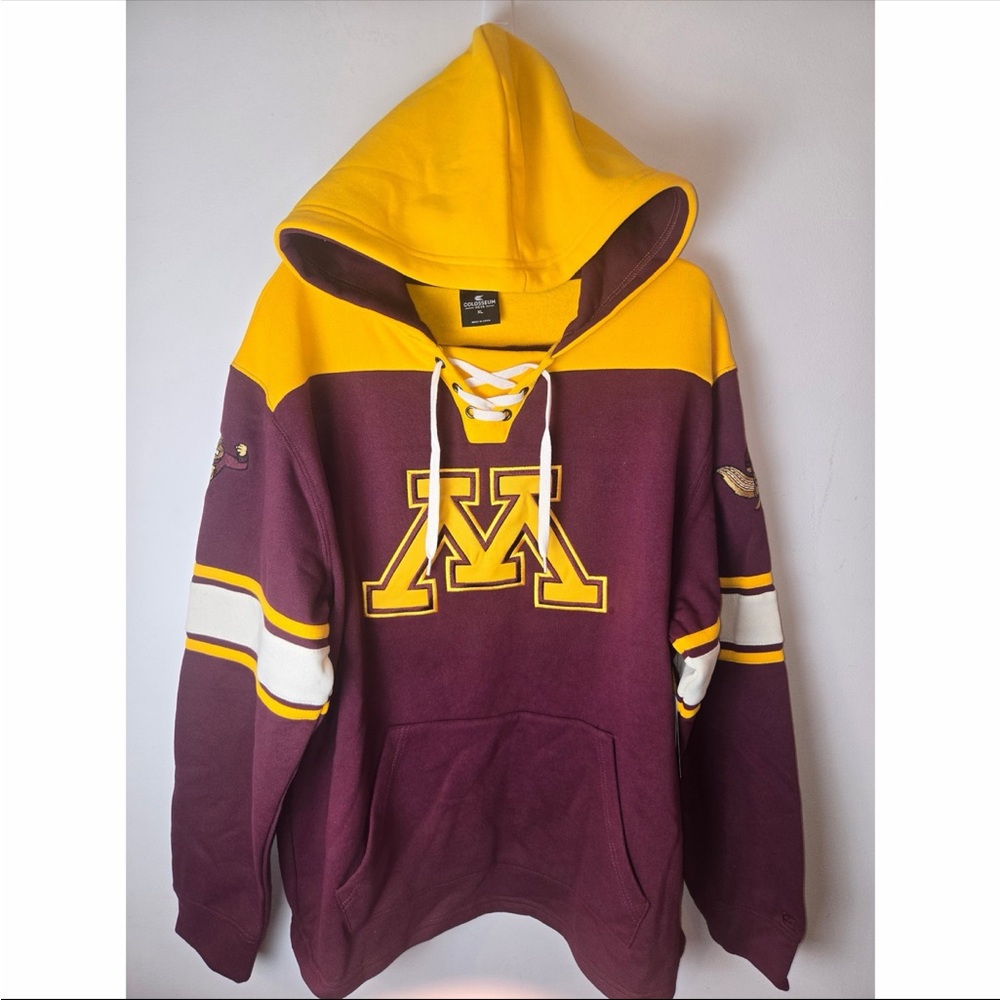 Colosseum Minnesota Golden Gophers Mens XL Lace Up Hoodie Maroon Gold Fleece